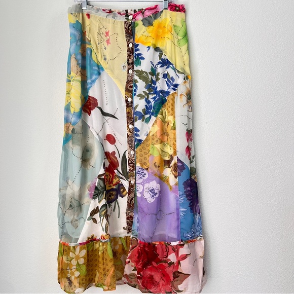 Sacred Threads Dresses & Skirts - Sacred Threads Artsy Patchwork Boho Beaded Maxi Midi Skirt Floral Sz XL Cottage